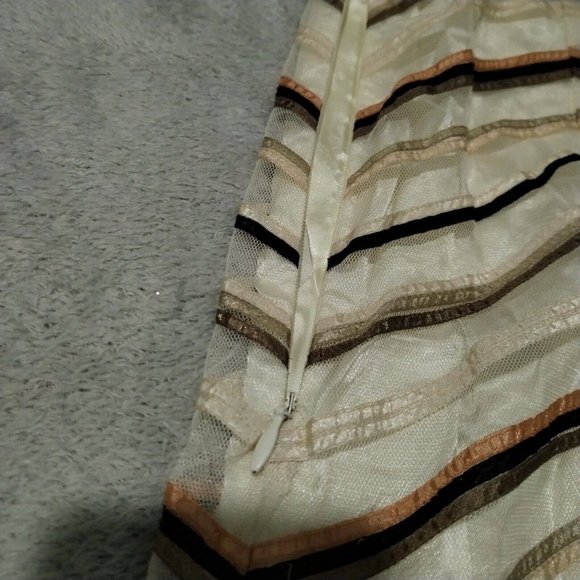 Coast Skirt Womens 12 Cream Stripe Geometric Midi Lined Zip Net Diamond Flared - Picture 12 of 15